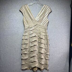NEW Cache Dress Size 6 Gold Metallic Shimmer Tier Layer Sheath Bodycon Cocktail